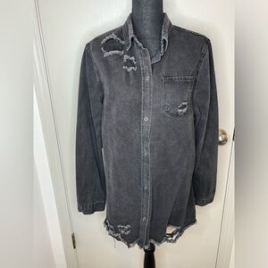 New Denim Distressed Jean Jacket Size XL